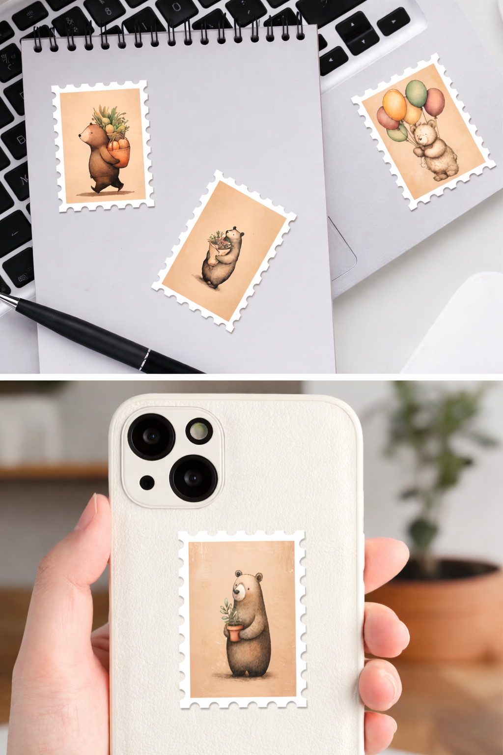Cute Bear Illustration Stickers Pack - 36 count