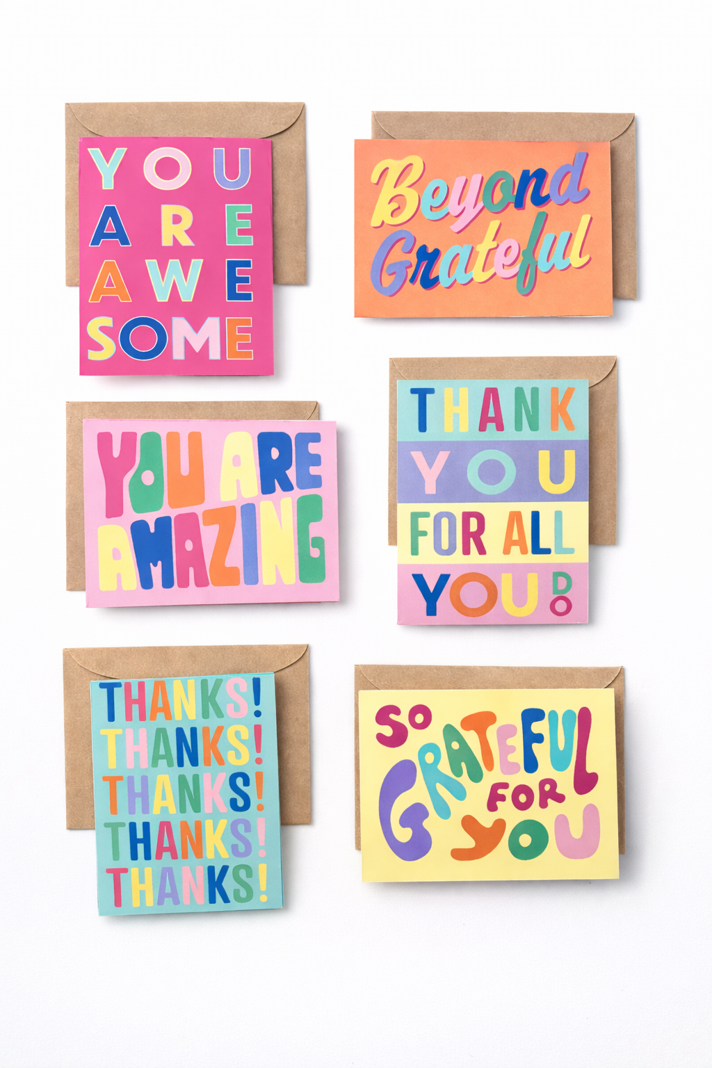 Bright Thank You Card Set | 6 Assorted Cards with Kraft Envelopes