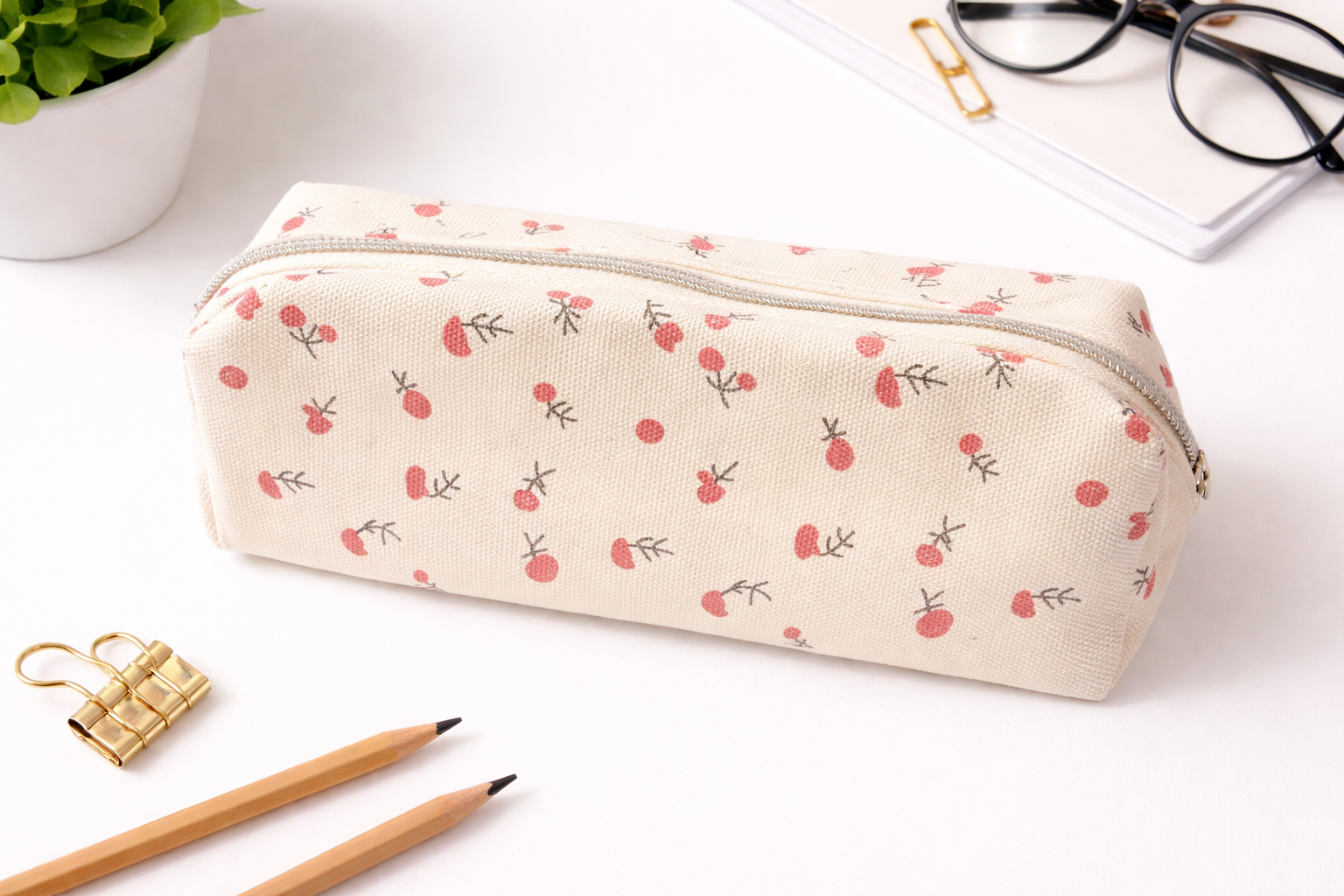 Floral Bud Canvas Pencil Pouch