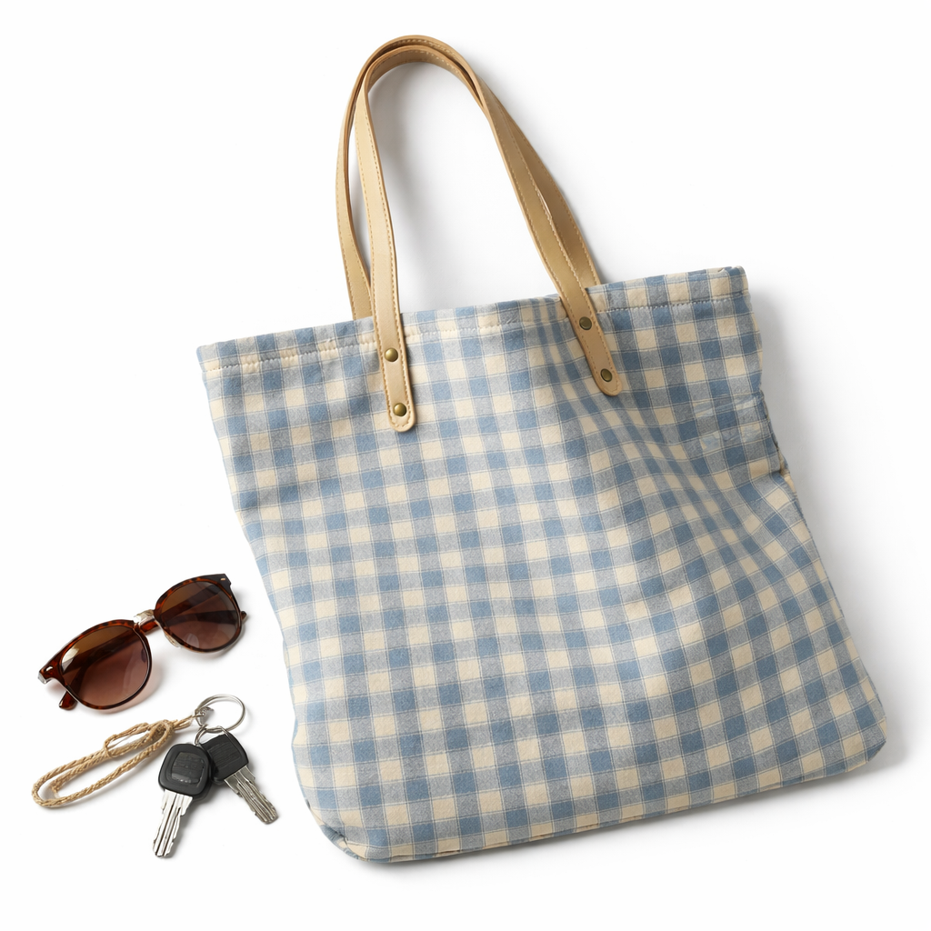 Blue Gingham Tote Bag