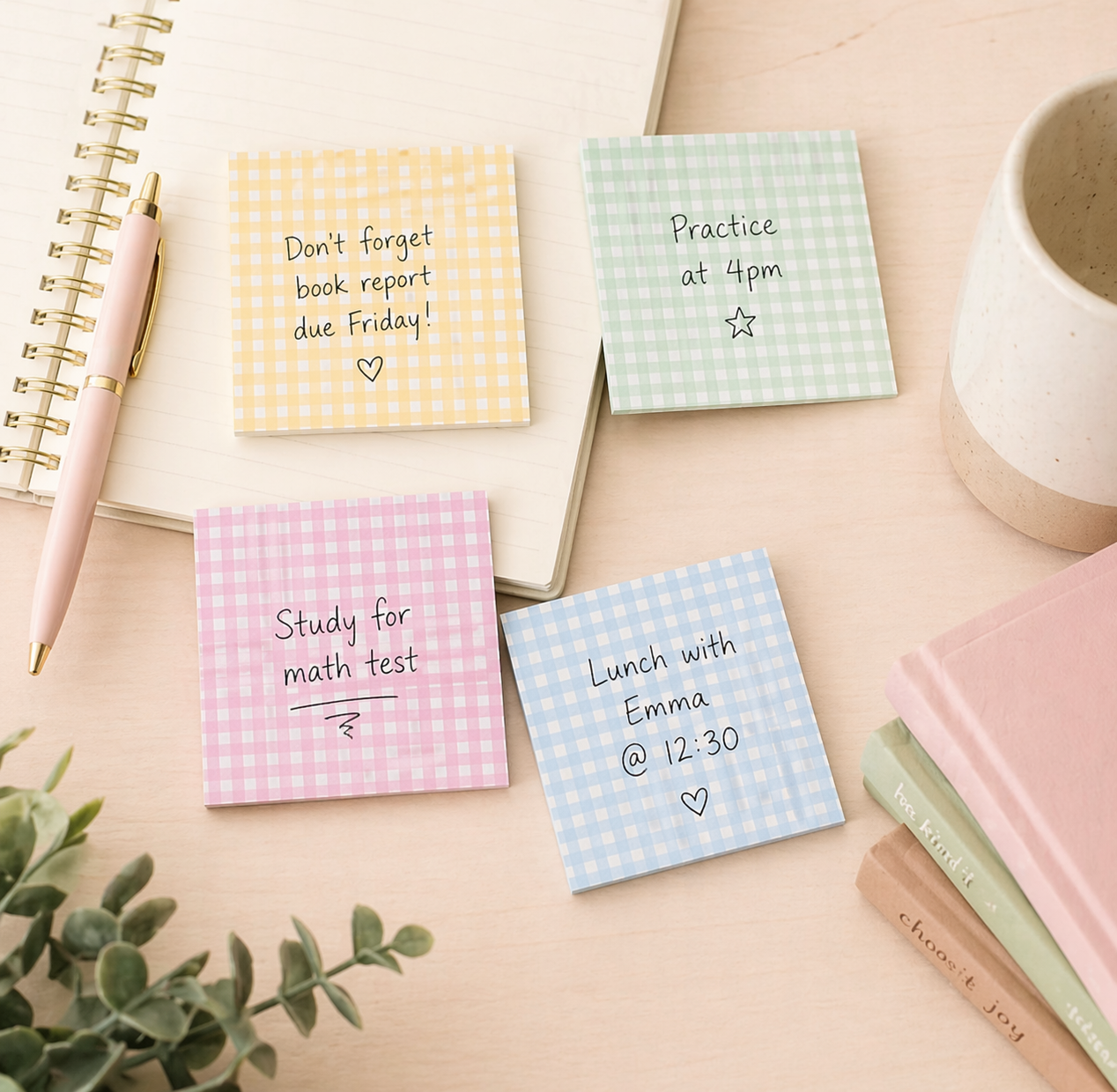 Pastel Grid Sticky Notes Set – 4 Pads
