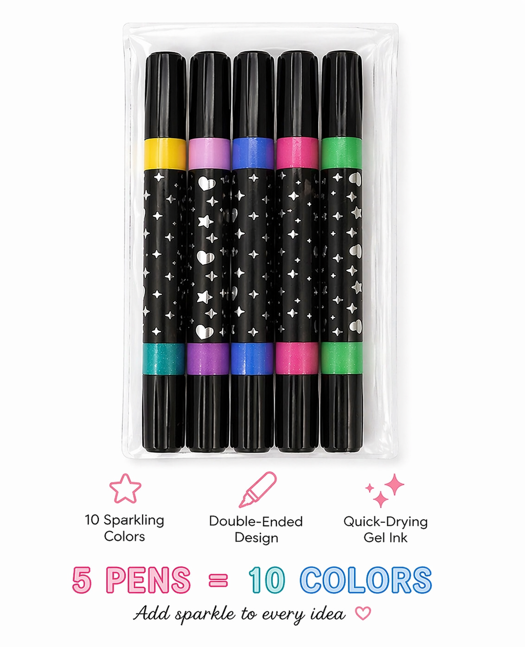 Double-Ended Glitter Gel Pens - Set of 5