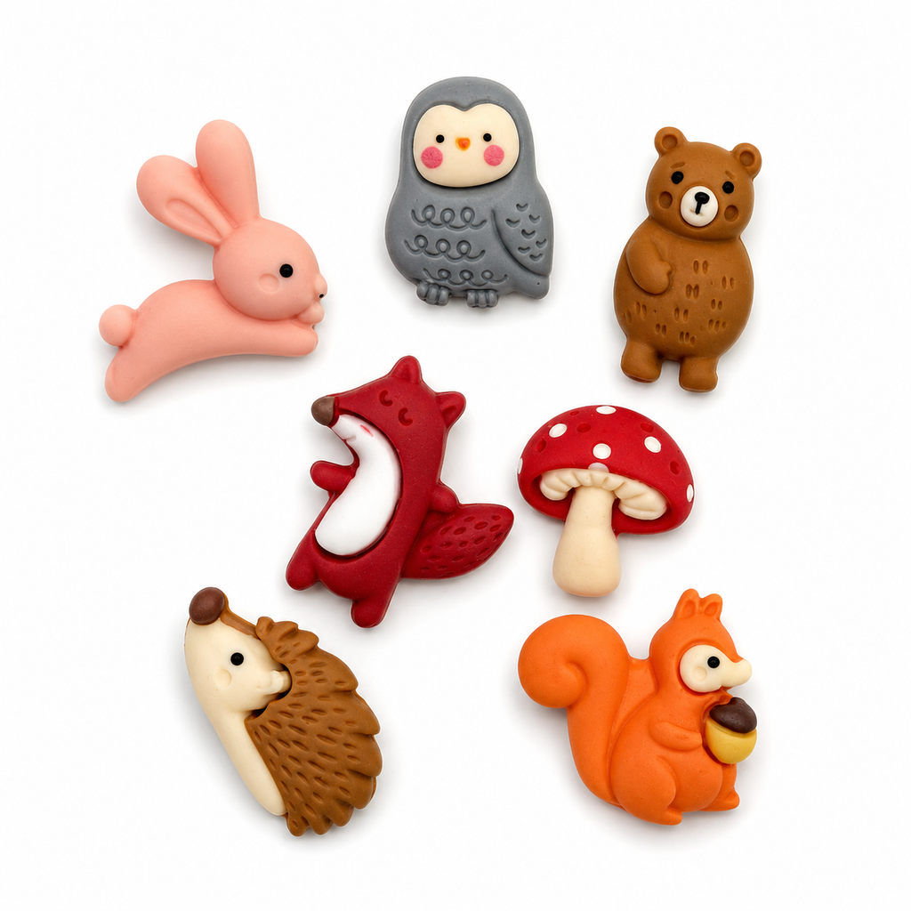 Woodland Animal Push Pin Set | 7 Decorative Resin Thumb Tacks