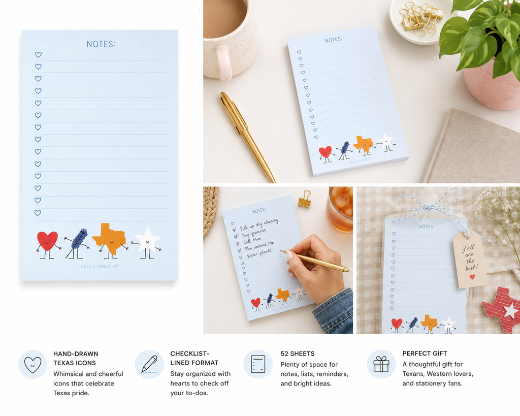 Smiley Texas Icons Checklist Notepad – Cute Texas Gift | Callie Danielle