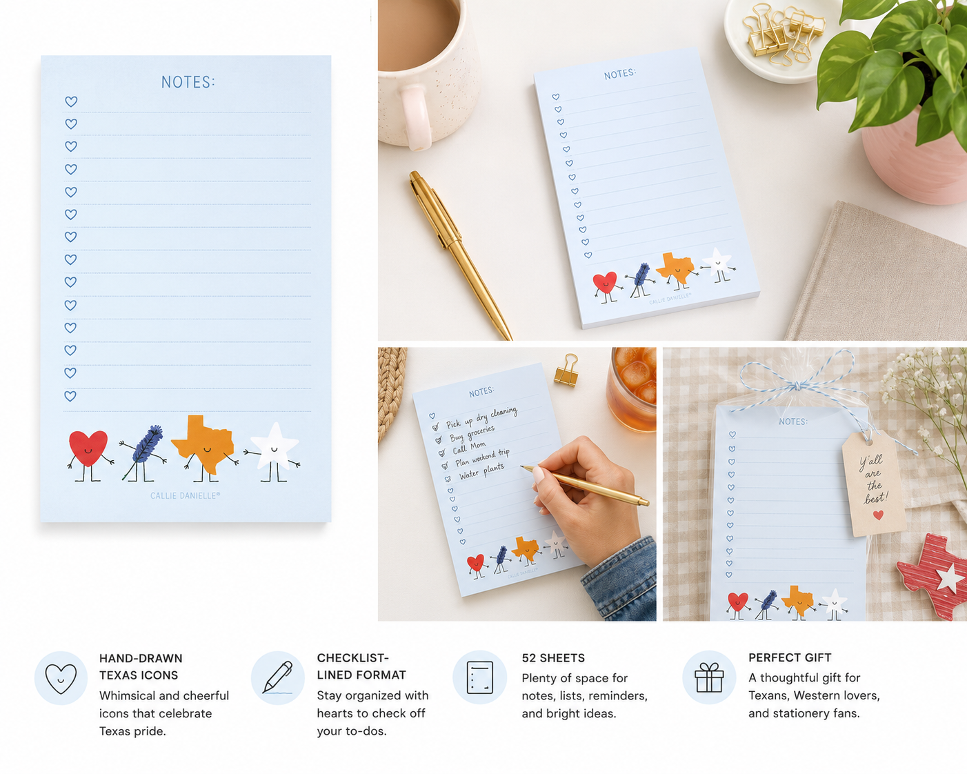 Smiley Texas Icons Checklist Notepad – Cute Texas Gift | Callie Danielle