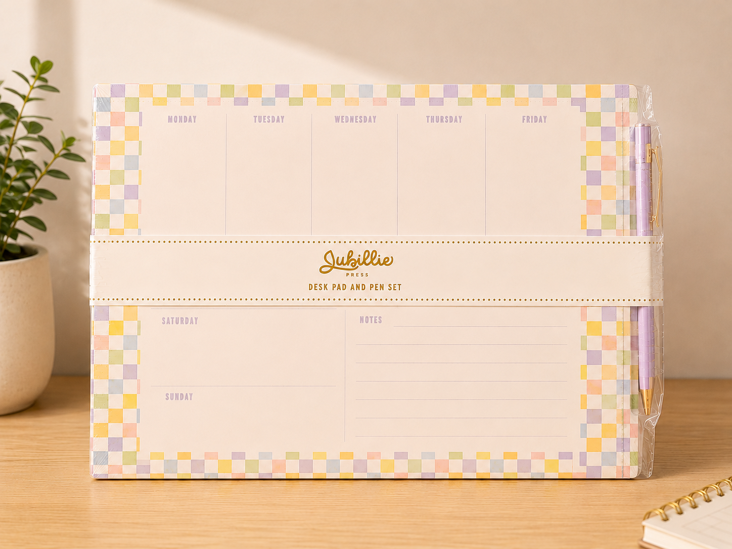 Checkered Desk Pad & Pen Set | Pastel