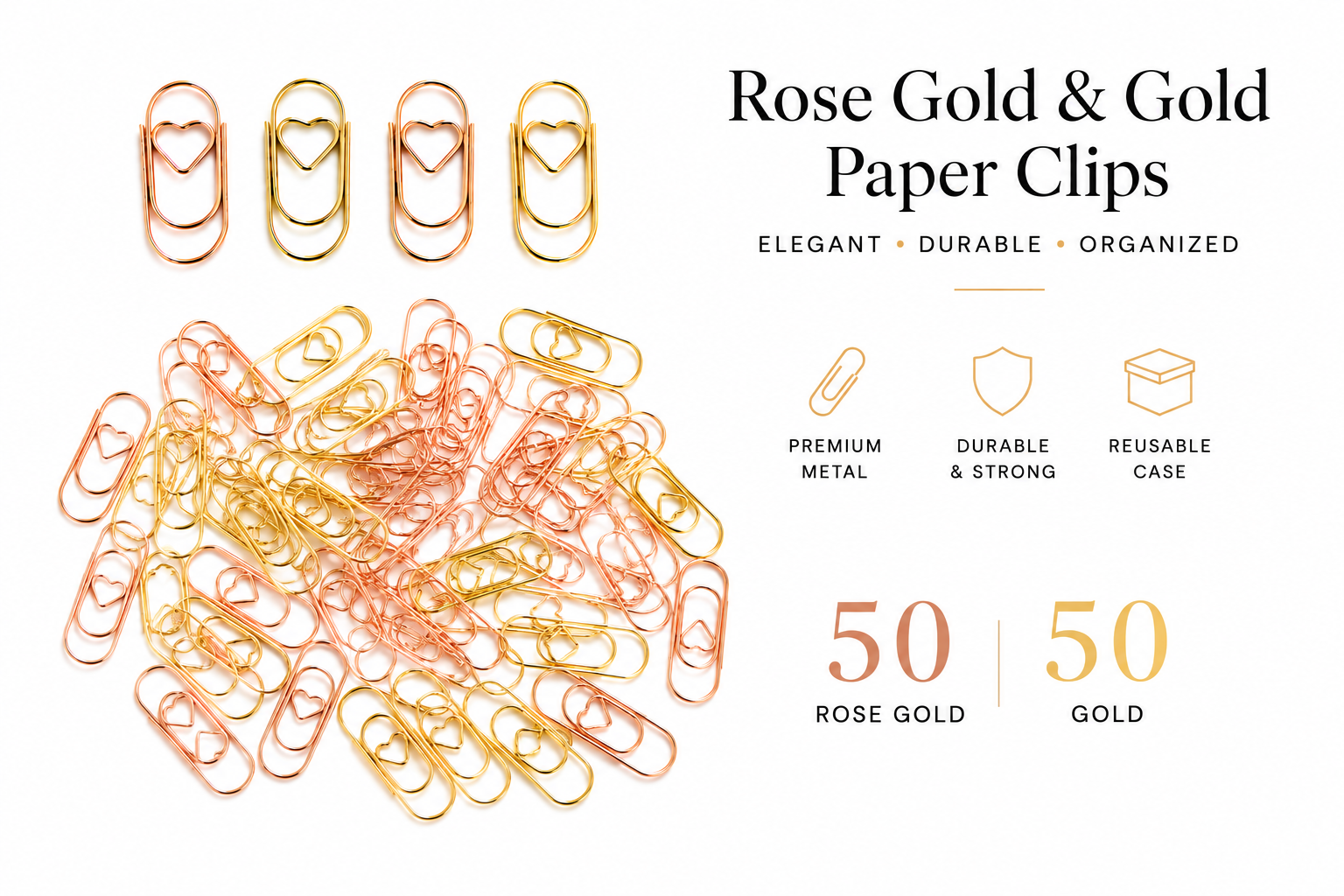 Gold & Rose Gold Paper Clips — Set of 100