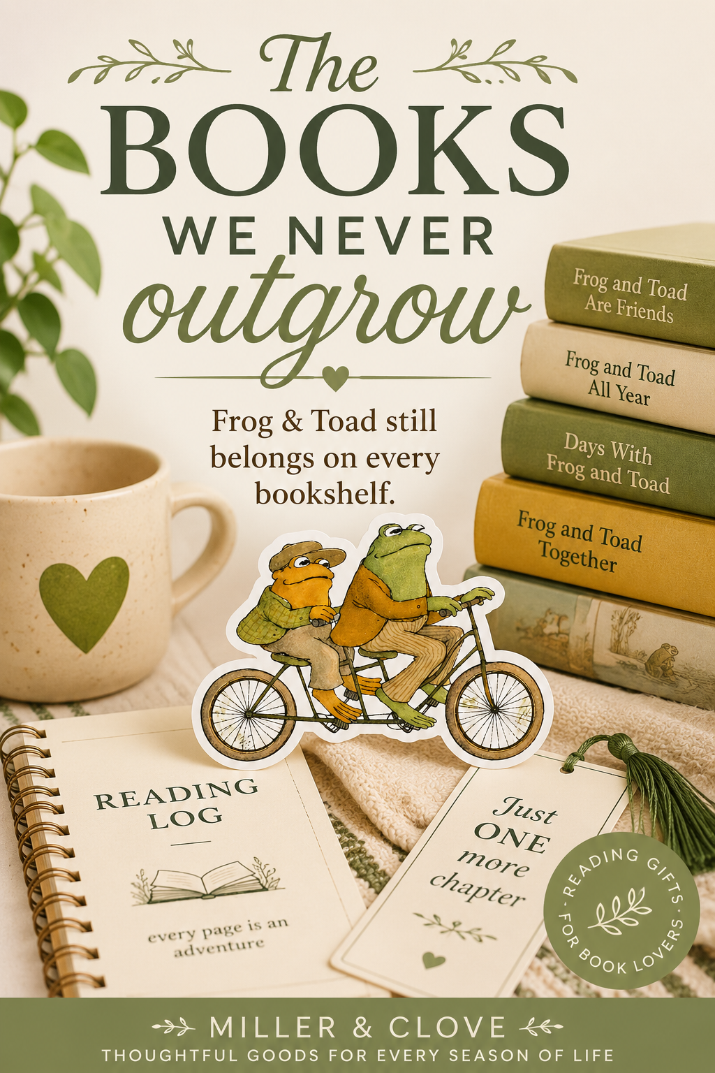 Book Characters Frog and Toad on Bike Sticker-Large
