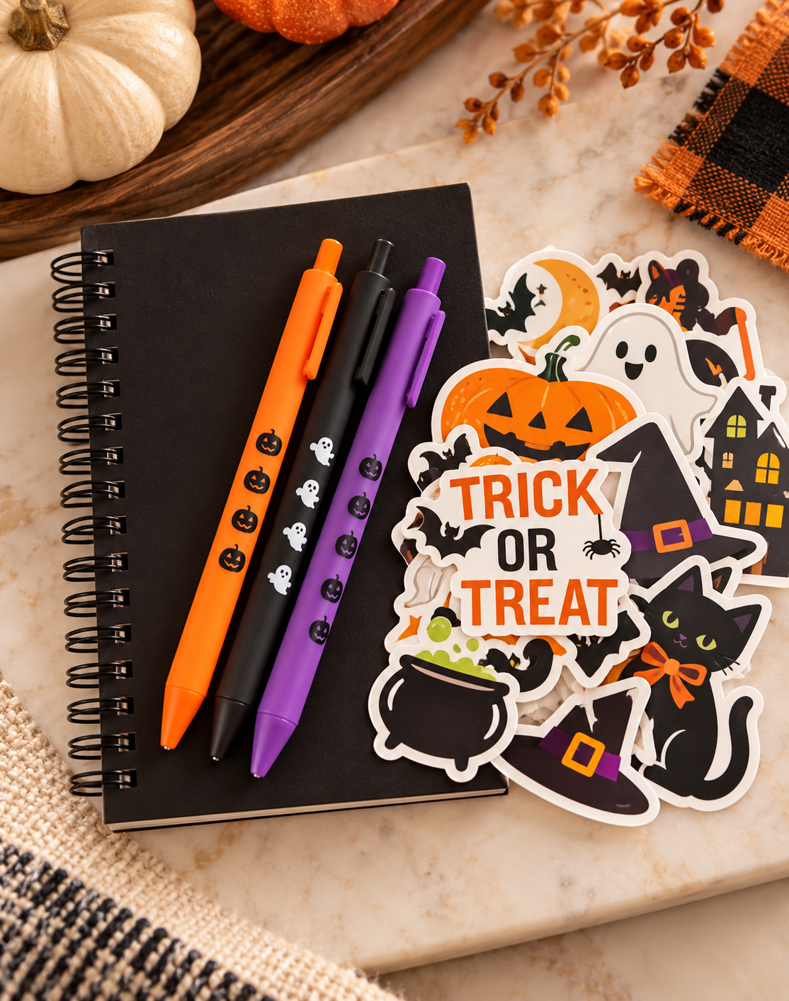 Spooky Notes Halloween Stationery Bundle | Notebook, Gel Pens & Vinyl Stickers