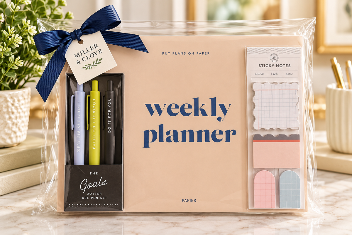 Weekly Planner Gift Set | Undated Planner, Goals Pens & Sticky Notes