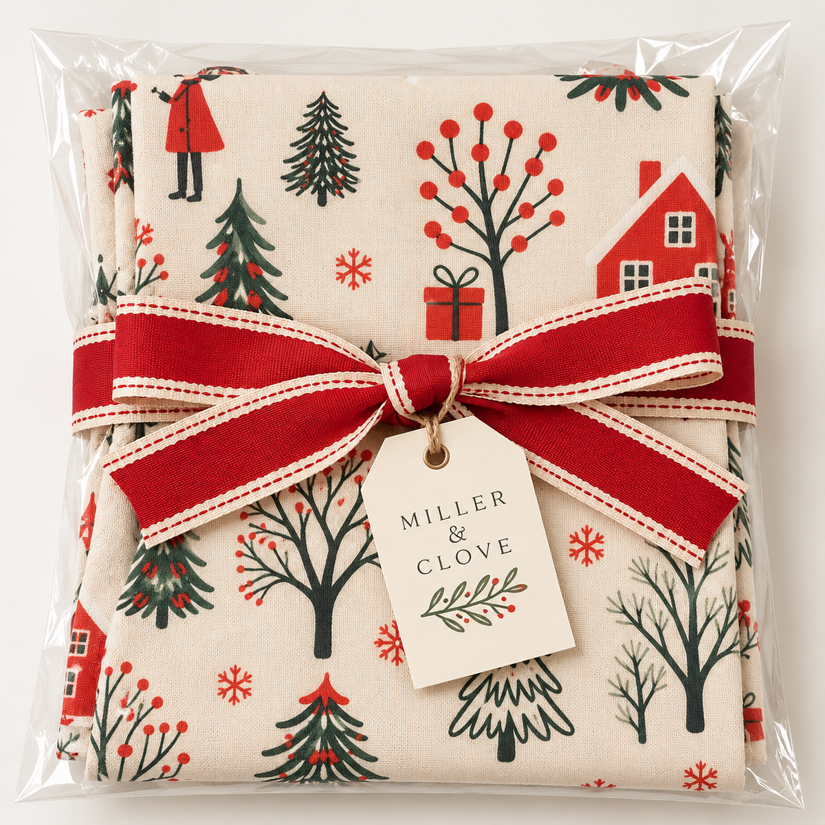 Christmas Village Canvas Tote Bag | Red & Green Holiday Market Tote