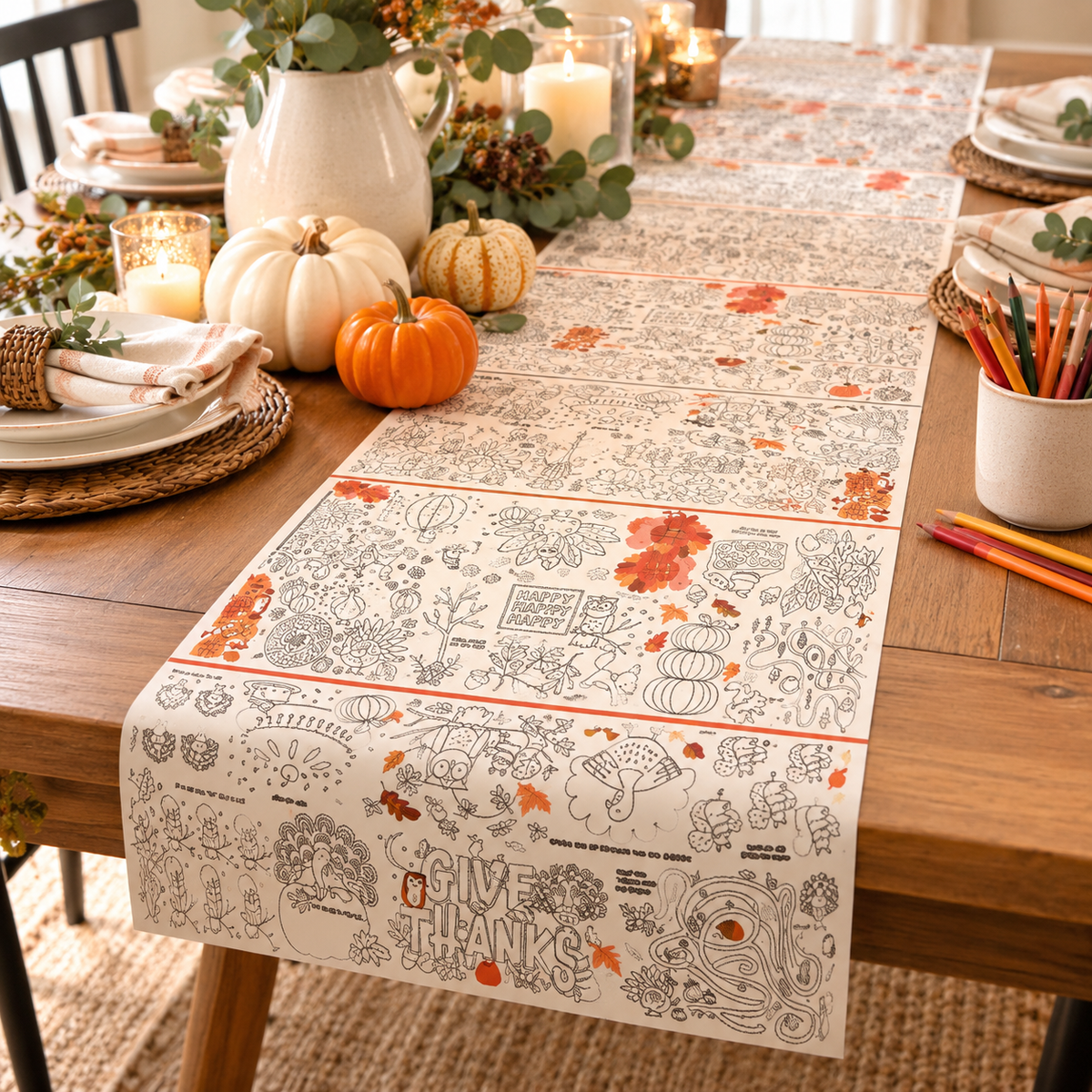 Thanksgiving Coloring Table Runner – 10 Ft Kids Activity Paper Table Runner
