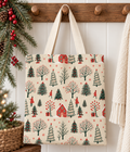 Christmas Village Canvas Tote Bag | Red & Green Holiday Market Tote