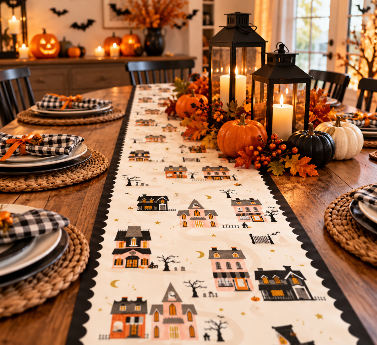 Haunted Village Halloween Table Runner