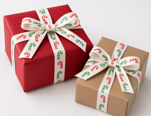 1" Candy Cane Holiday Print Ribbon