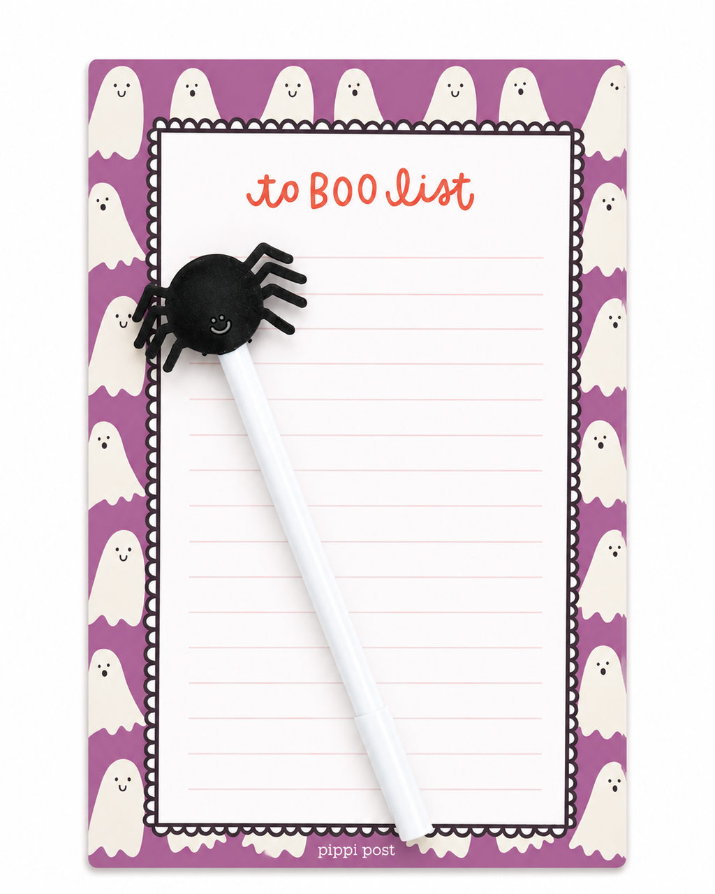 To Boo List Halloween Ghosts 4x6 Lined Notepad and Spider Pen Set