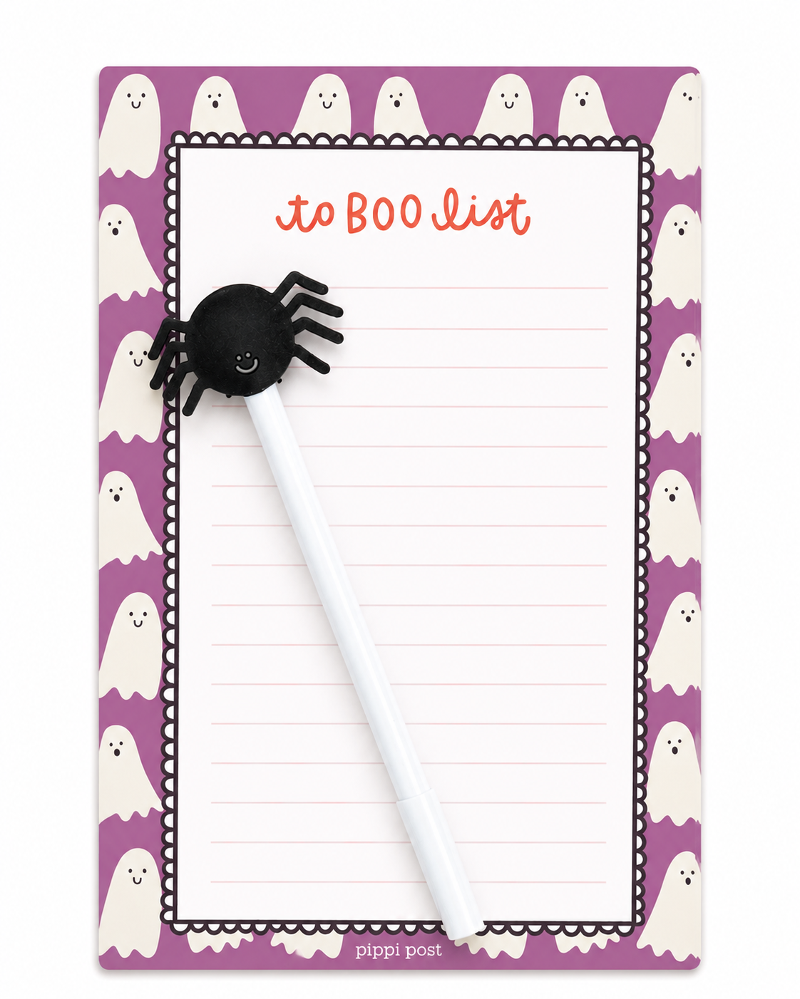 To Boo List Halloween Ghosts 4x6 Lined Notepad and Spider Pen Set