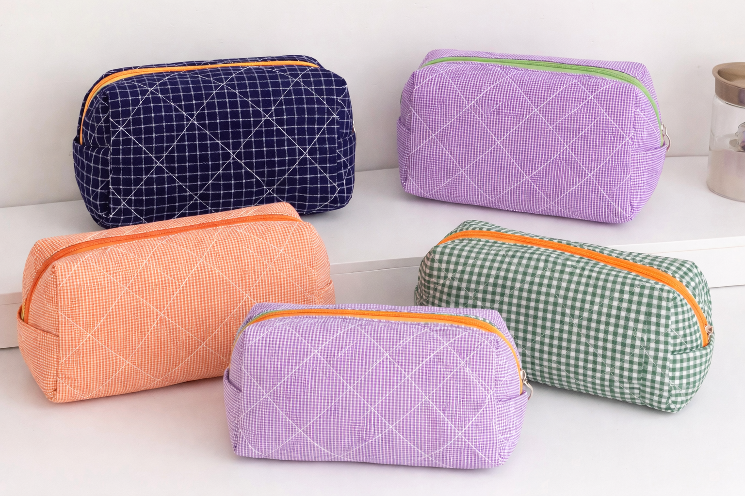 Checkered Stationery Pouch-Purple