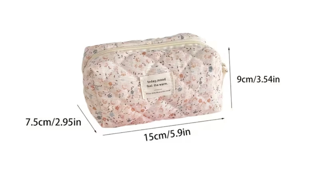 Corduroy Ditsy Floral Print Travel Organizer Bag- Yellow