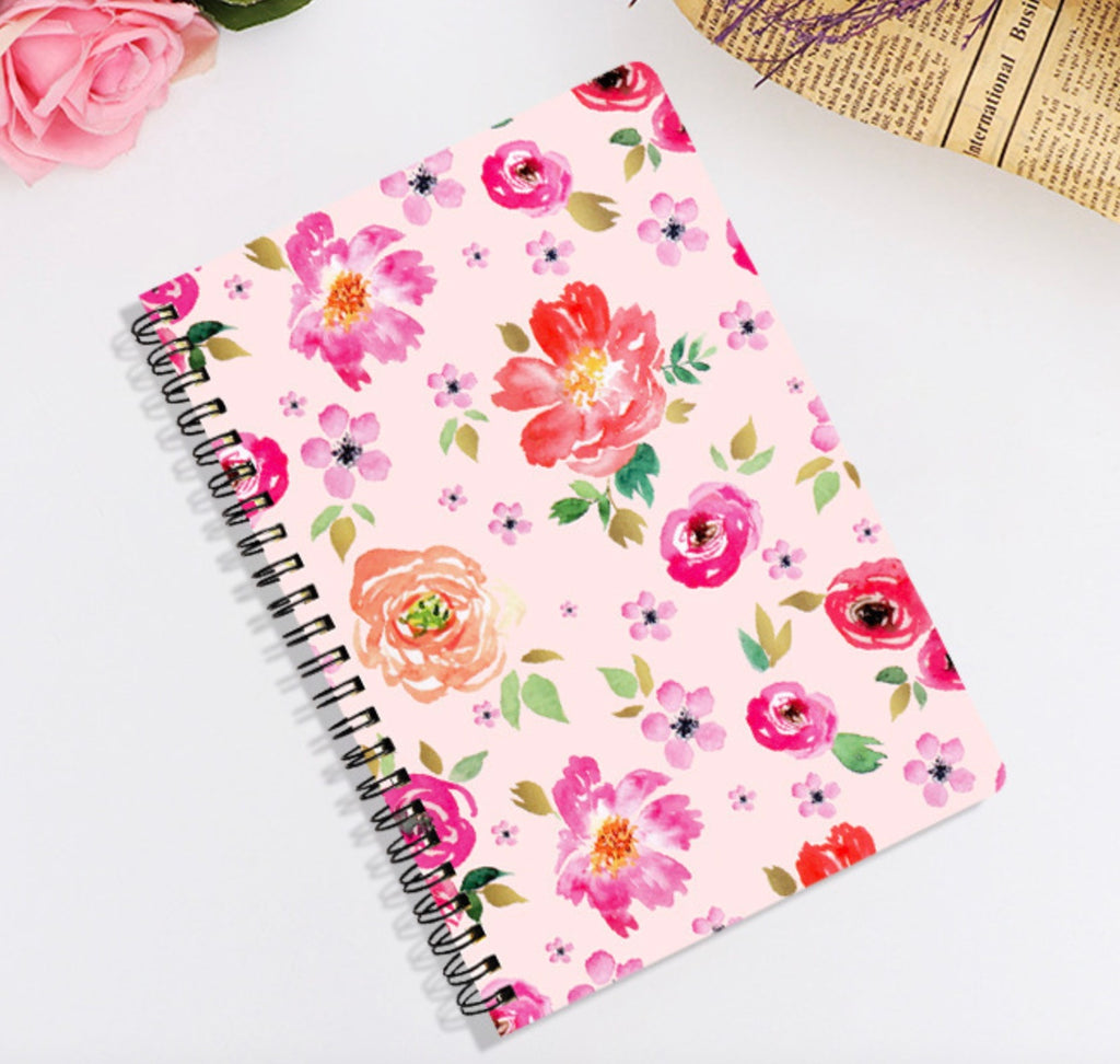 Pink Floral Spiral Notebook — Hardcover Lined Journal