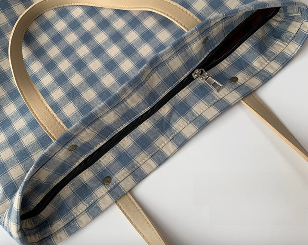 Blue Gingham Tote Bag
