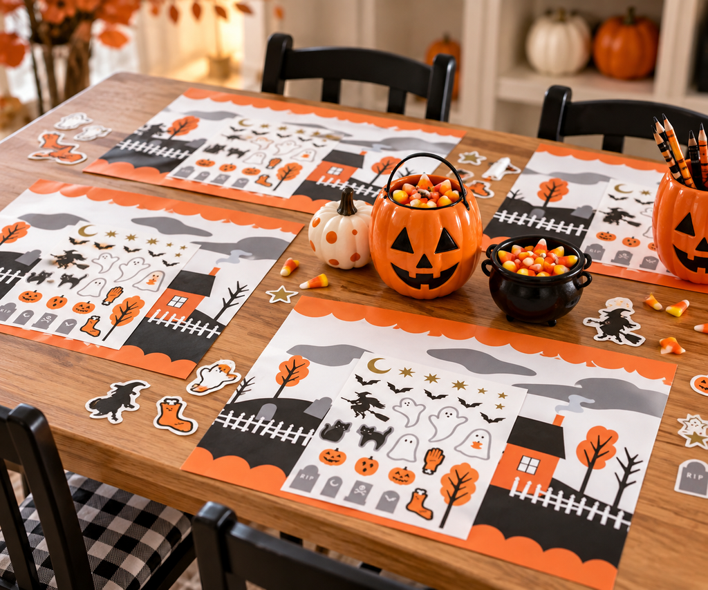 Halloween Placemats with Stickers, 12-Pack