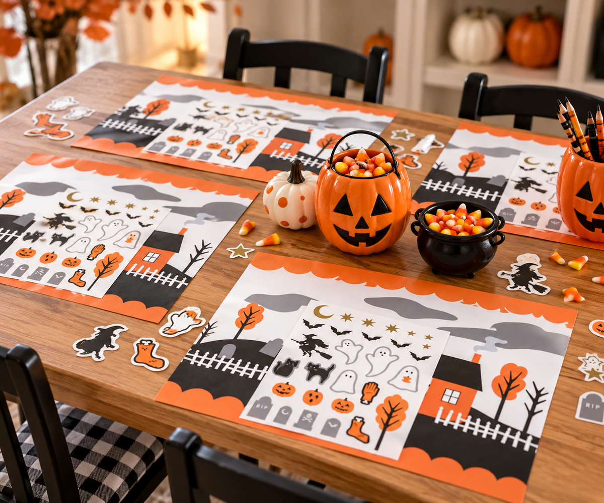 Halloween Placemats with Stickers, 12-Pack