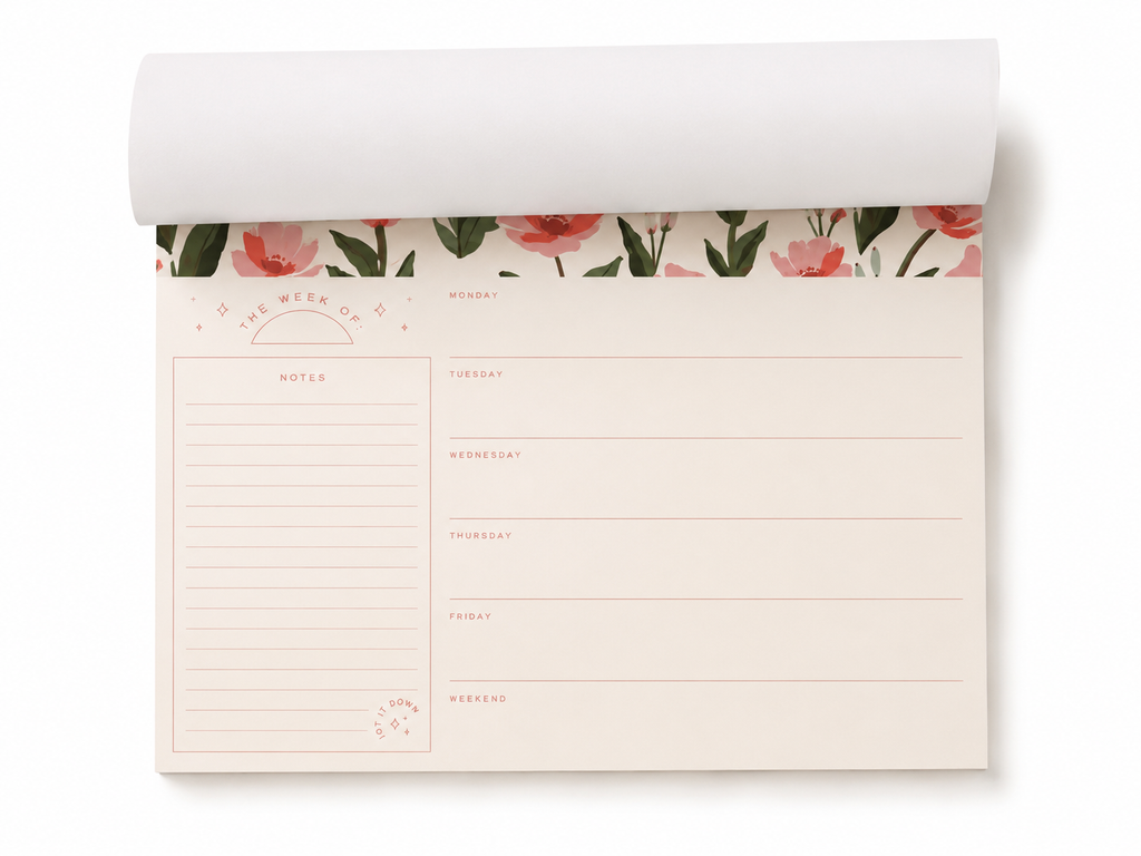 Weekly Botanical Planner Notepad | Pink Floral Tear-Off