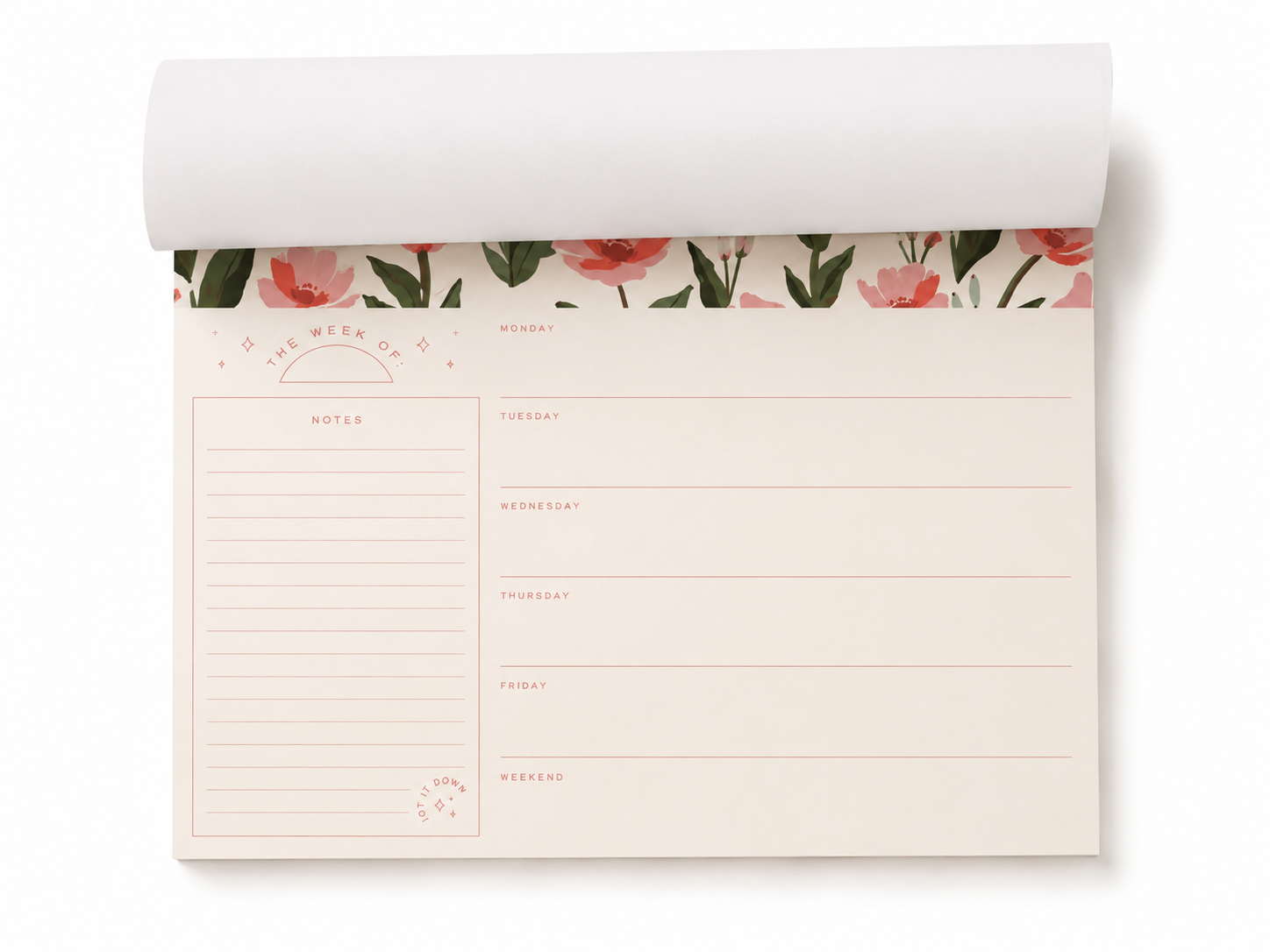 Weekly Botanical Planner Notepad | Pink Floral Tear-Off