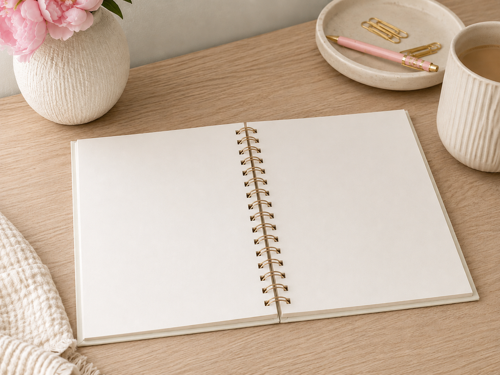 White Apple & Clover Notebook | A5 Hardback Gold Spiral