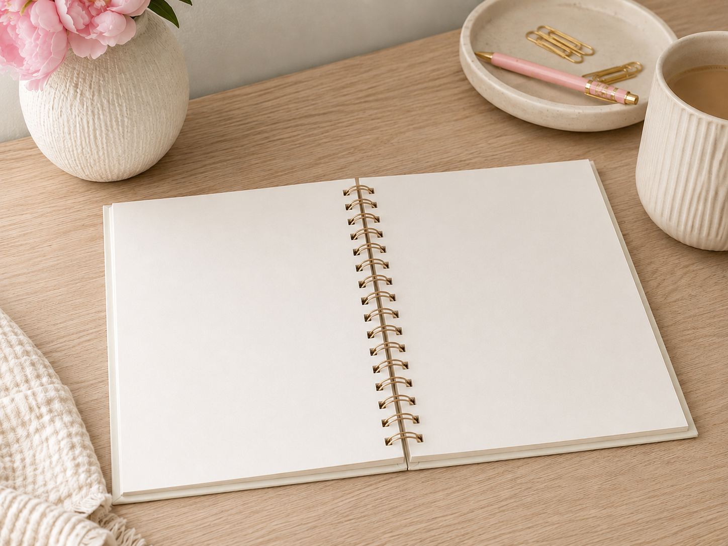 White Apple & Clover Notebook | A5 Hardback Gold Spiral