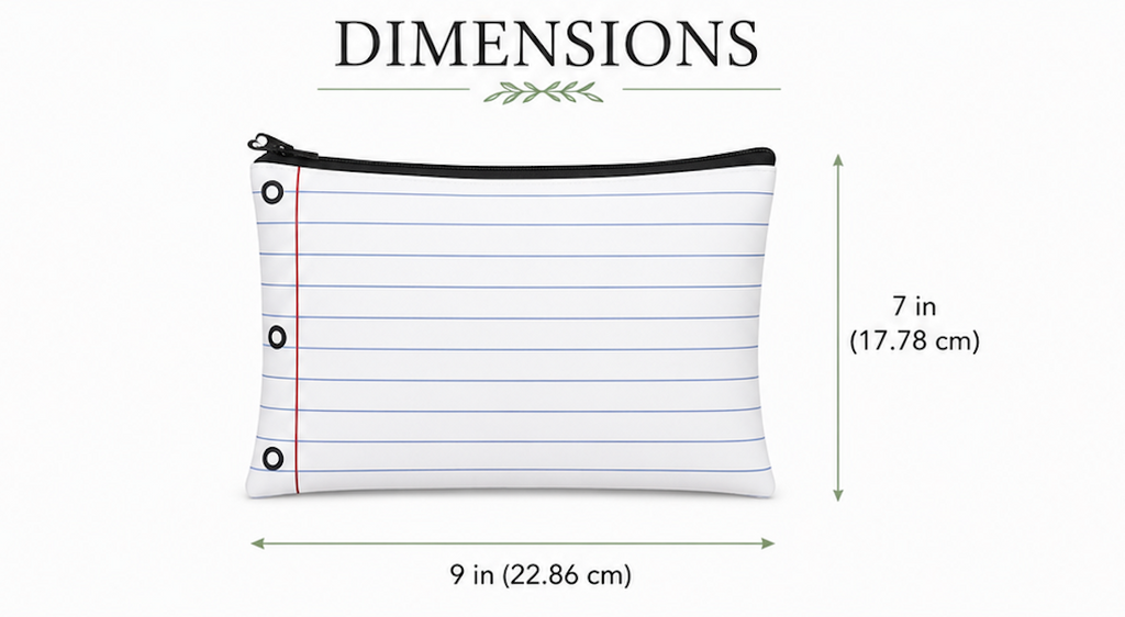 Notebook pouch dimensions — 9 inches wide by 7 inches tall