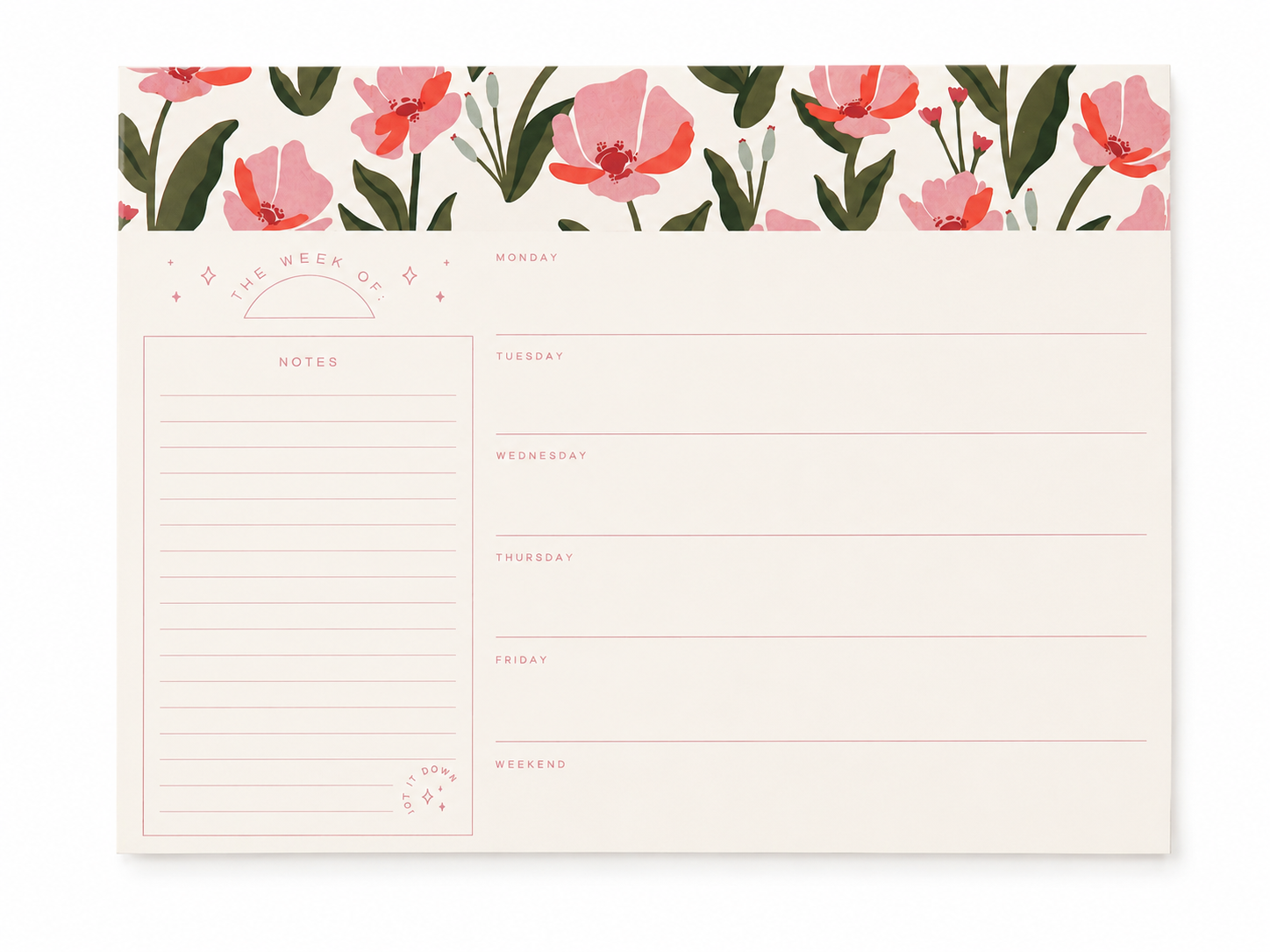 Weekly Botanical Planner Notepad | Pink Floral Tear-Off