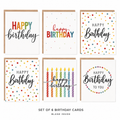 Birthday Card Set - Assorted Designs (Set of 6)