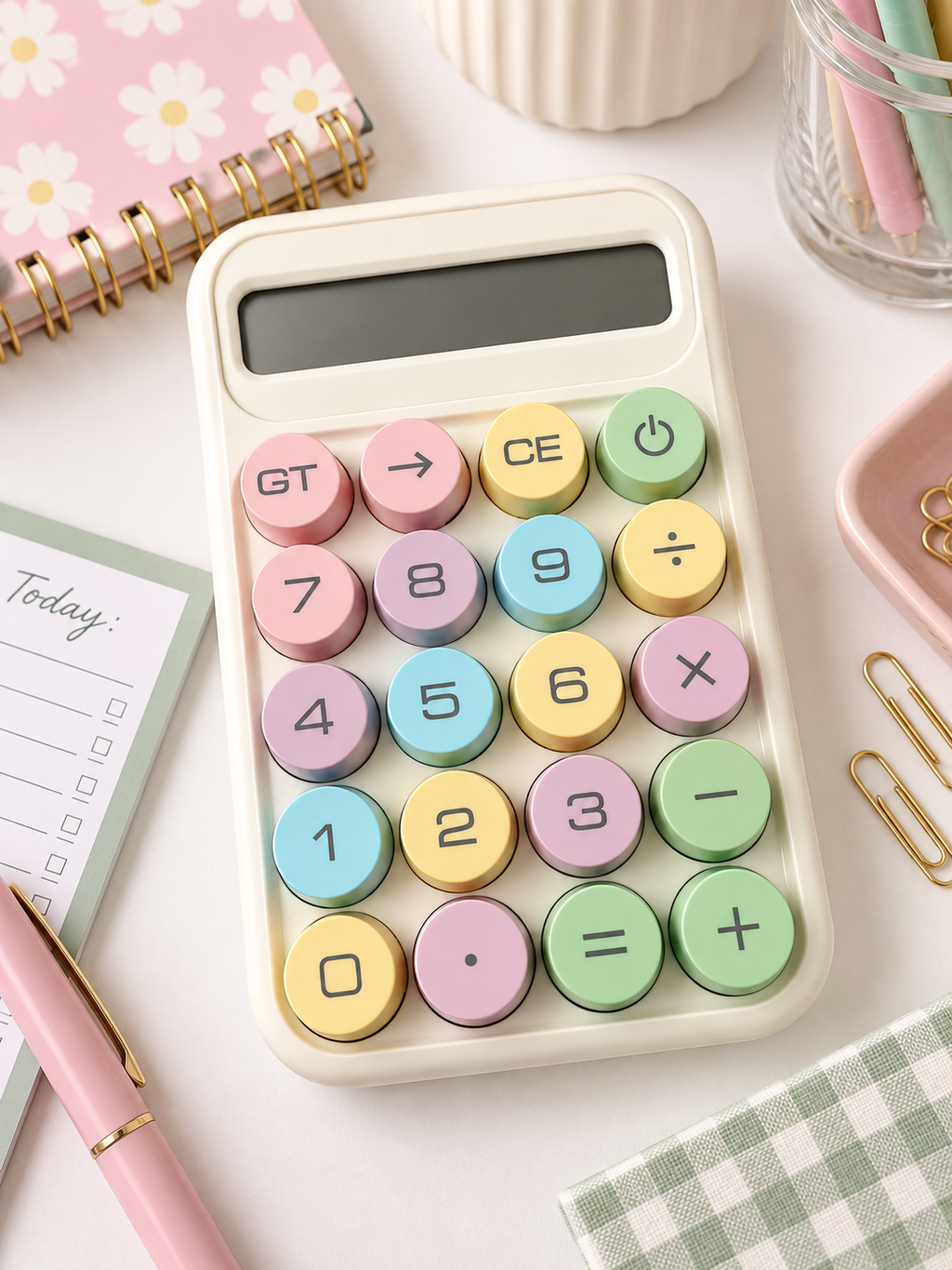 Pastel Desktop Calculator | Cute Macaron Button Desk Accessory