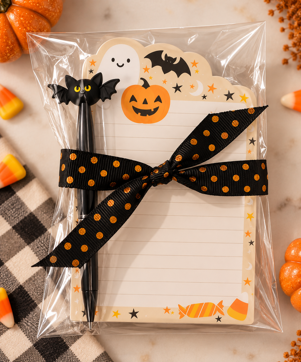 Mini Halloween Notepad and Bat Pen Set, 4 × 6 in