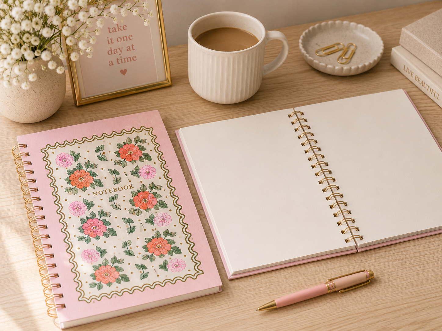Pink Apple & Clover Notebook | A5 Hardback Gold Spiral