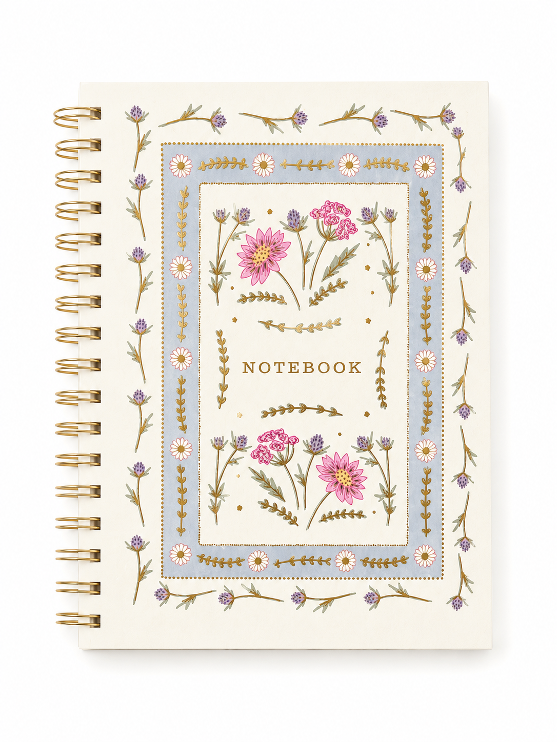 White Apple & Clover Notebook | A5 Hardback Gold Spiral