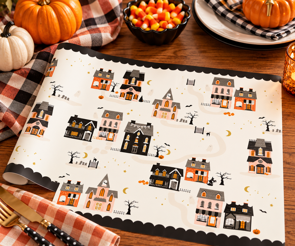 Haunted Village Halloween Table Runner