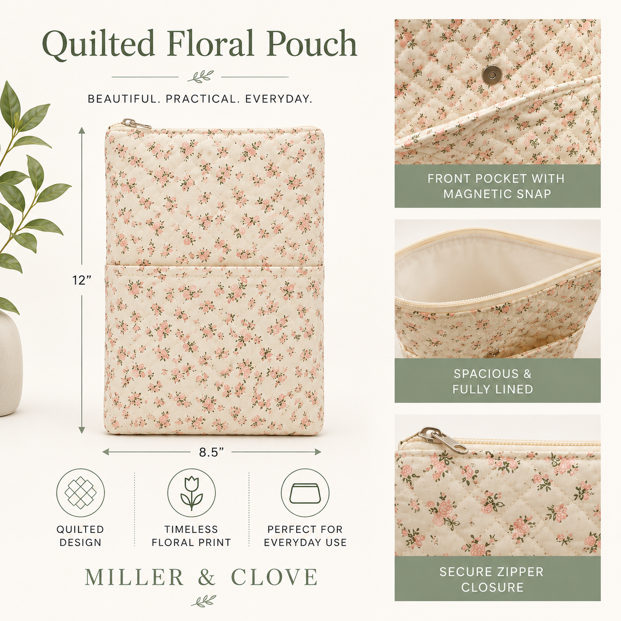 Quilted Floral Pouch