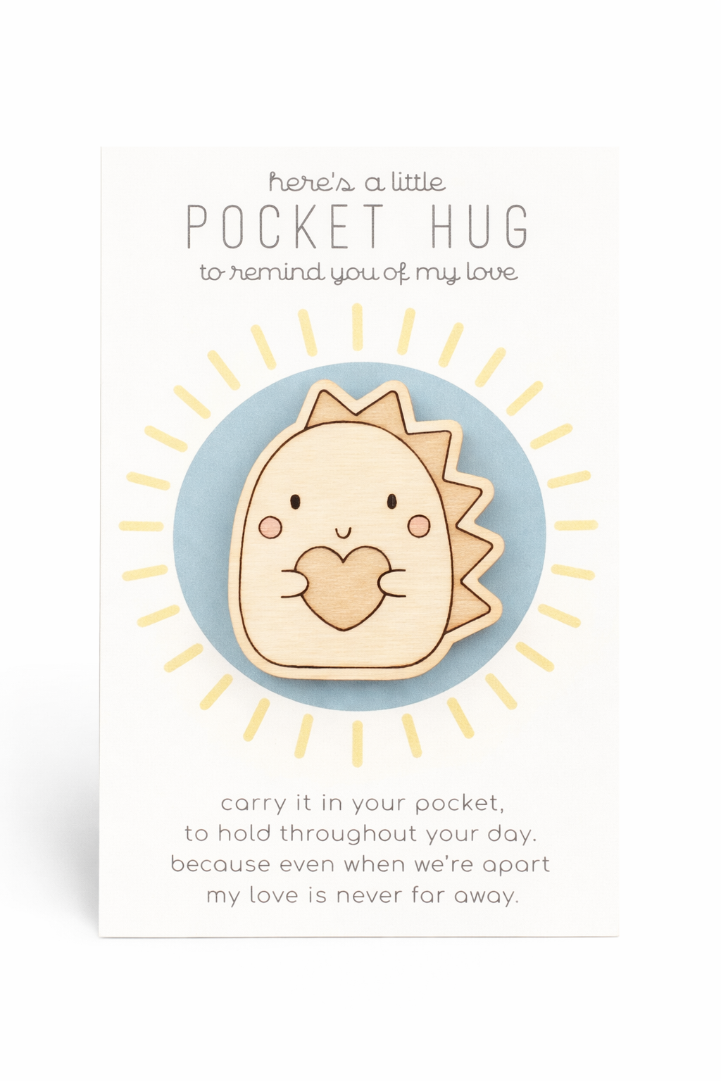 Wooden Pocket Hug, Dinosaur. Thinking of You Gift