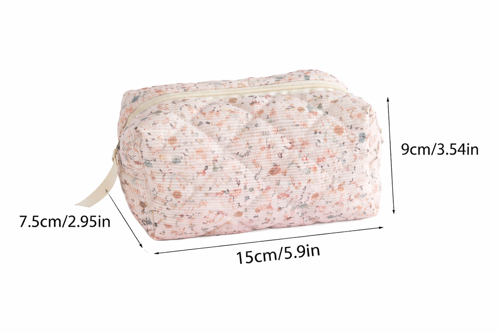 Corduroy Ditsy Floral Print Travel Organizer Bag- Pink
