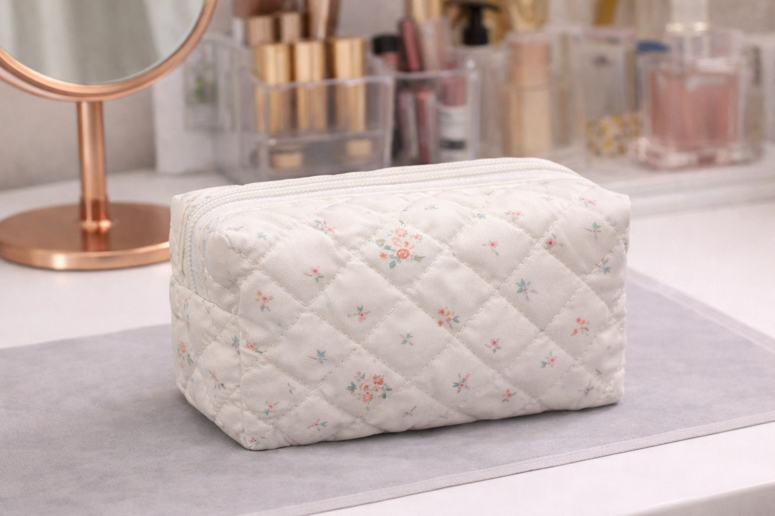 White Floral Small Cosmetic Bag | Miller & Clove