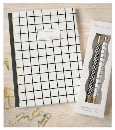 Notebook & Pencil Set in Black, White & Gold | Miller & Clove