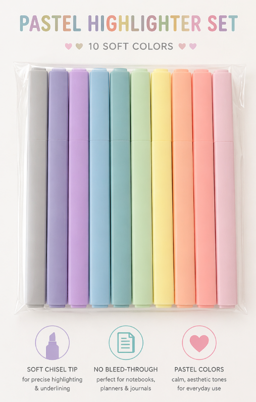 Pastel Highlighter Set | 10 Soft Pastel Colors