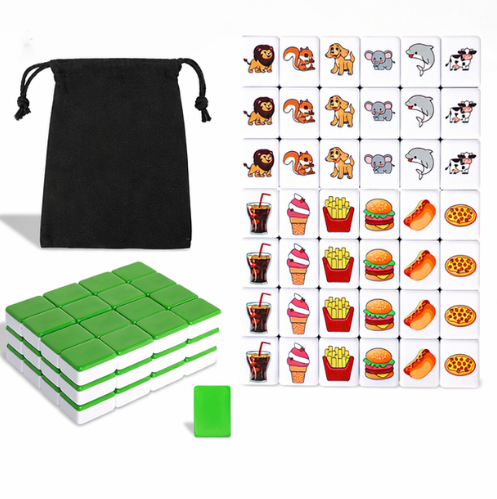 Animal & Food Pattern Mahjong Set – 50 Tiles with Carry Bag