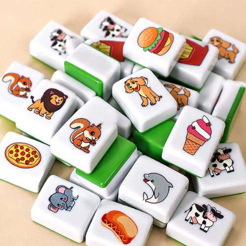 Animal & Food Pattern Mahjong Set – 50 Tiles with Carry Bag