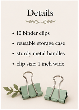 Green Binder Clips with Storage Case | 1 Inch
