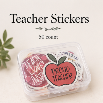 Teacher Sticker Pack | Set of 50 Vinyl Stickers with Storage Case