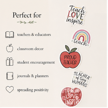 Teacher Sticker Pack | Set of 50 Vinyl Stickers with Storage Case